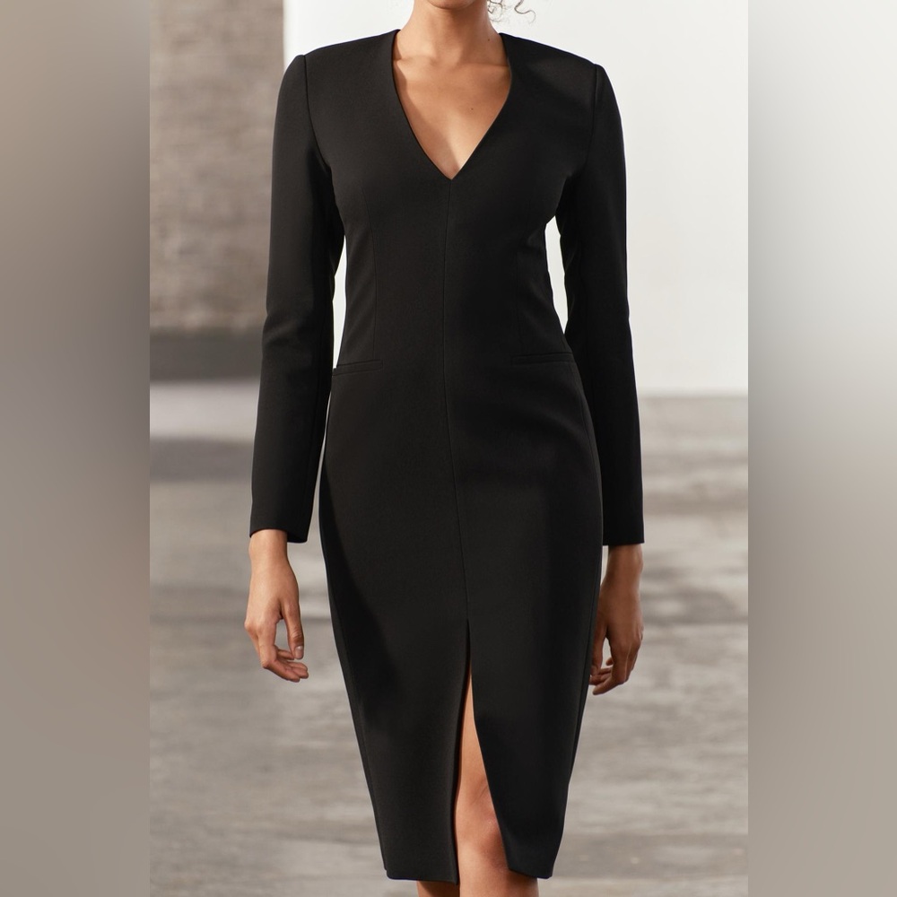 Zara black midi long sleeve dress